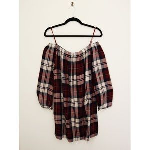 Anthropologie Off the Shoulder Plaid Dress